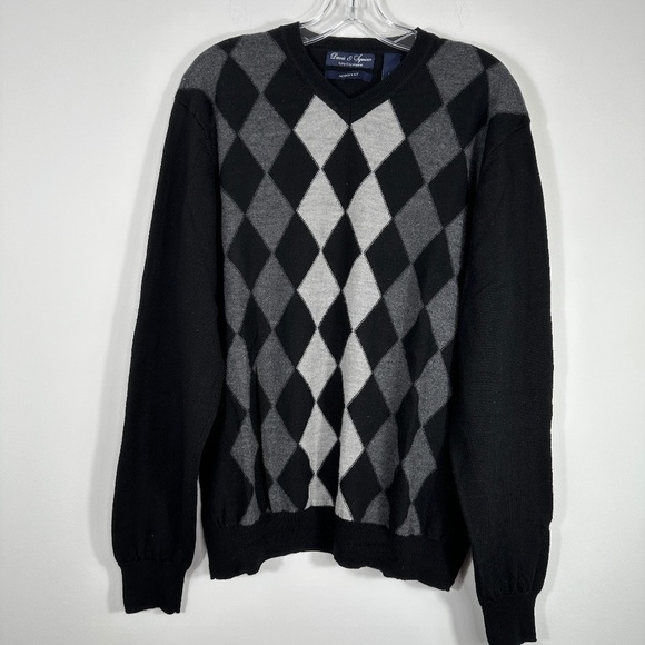 Davis & Squire Men's Size XXL Extra Fine Merino Wool Black Argyle Sweater - Picture 1 of 10